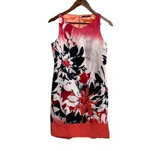 Tahari Womens Pink Orange White Sleeveless Floral Career Shift Dress Size 4